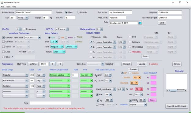 Anesthesia Record Software